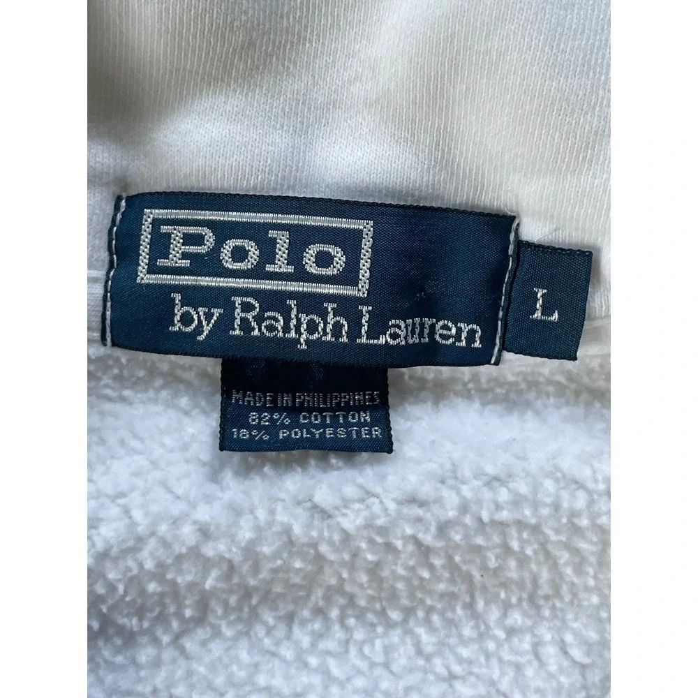Polo Ralph Lauren Mens Large Quarter Zip Sweatshirt White Fleece Pullover